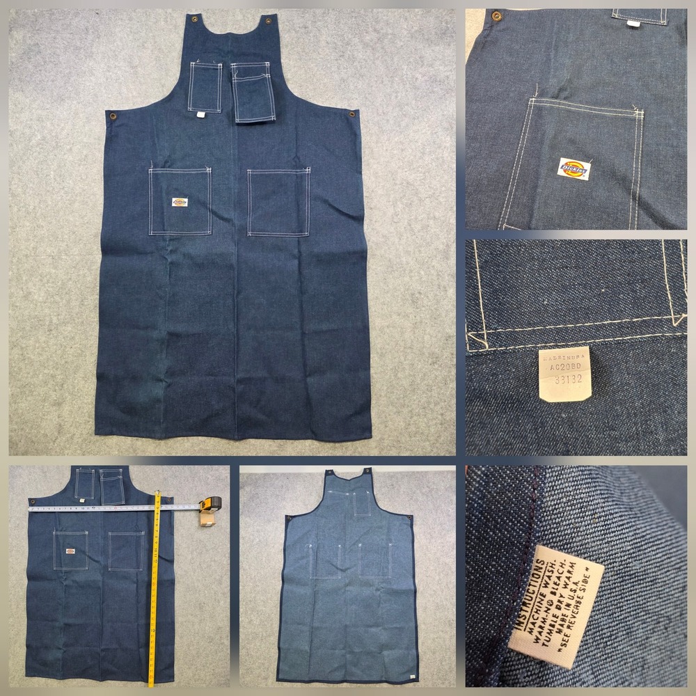 VTG Dickies Apron Mens One Size Blue Denim Workwear Utility Pockets Made USA